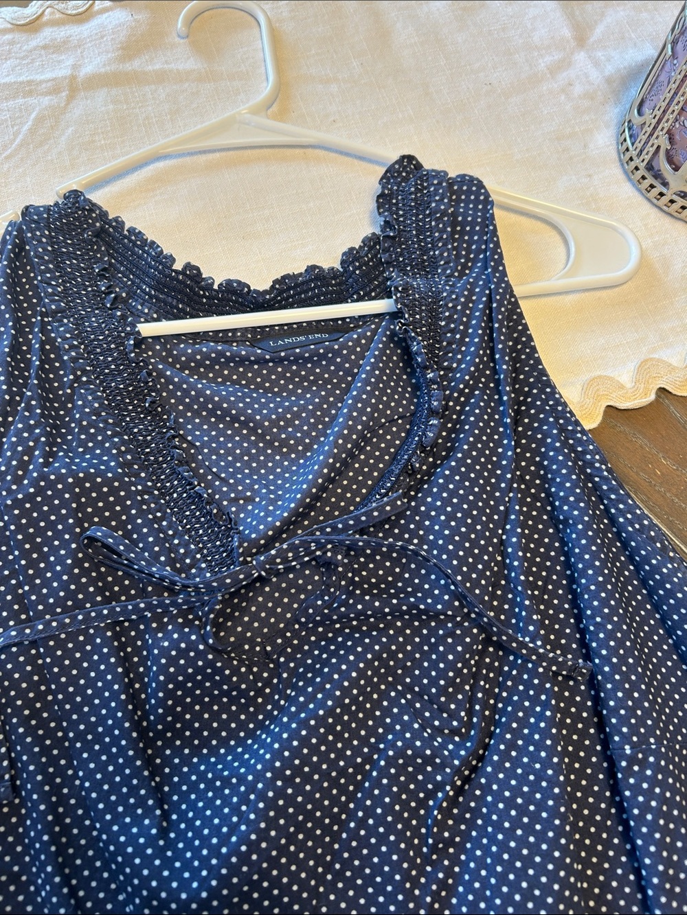 Lands' End Navy Polka Dot Sleeveless Top - Picture 3 of 5